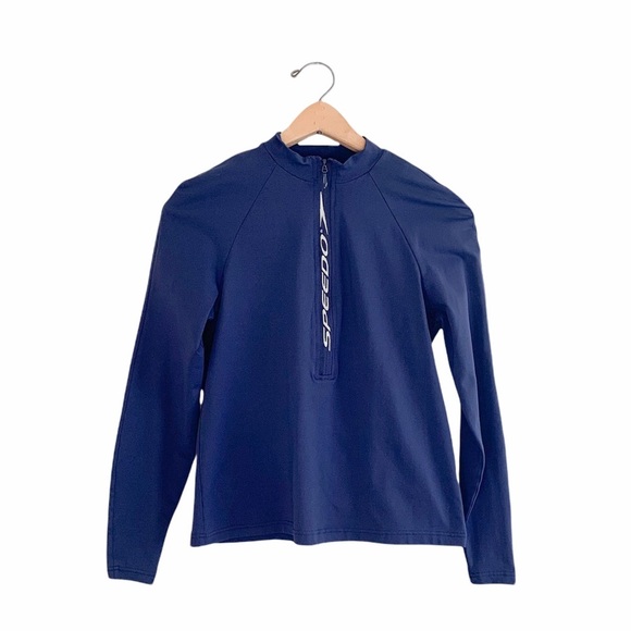 Speedo Athletic Workout Swim Cover‎ Navy Blue Half Zip Sweatshirt Top Small S - Picture 1 of 6